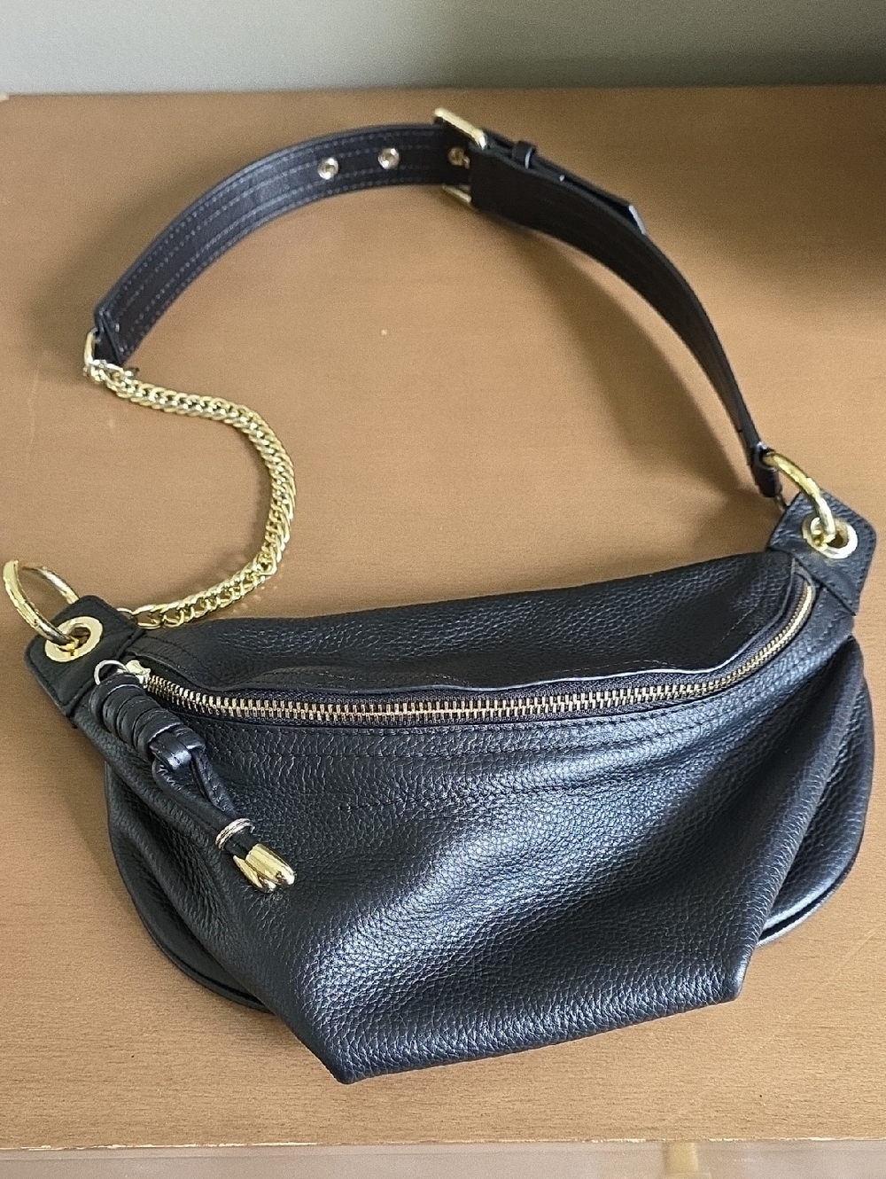 NWOT| Black Vegan Leather Fanny Belt Bag with Gold Chain